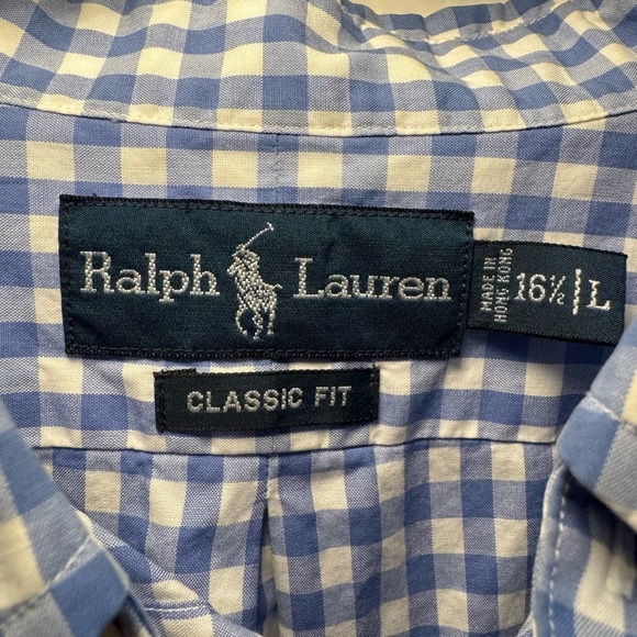 Ralph Lauren Men’s Blue & White Checkered Long Sleeve Button Down Shirt Size L - Picture 5 of 14